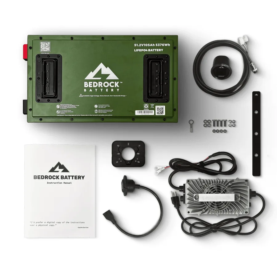 Bedrock 48V 105Ah Slim lithium conversion kit contents