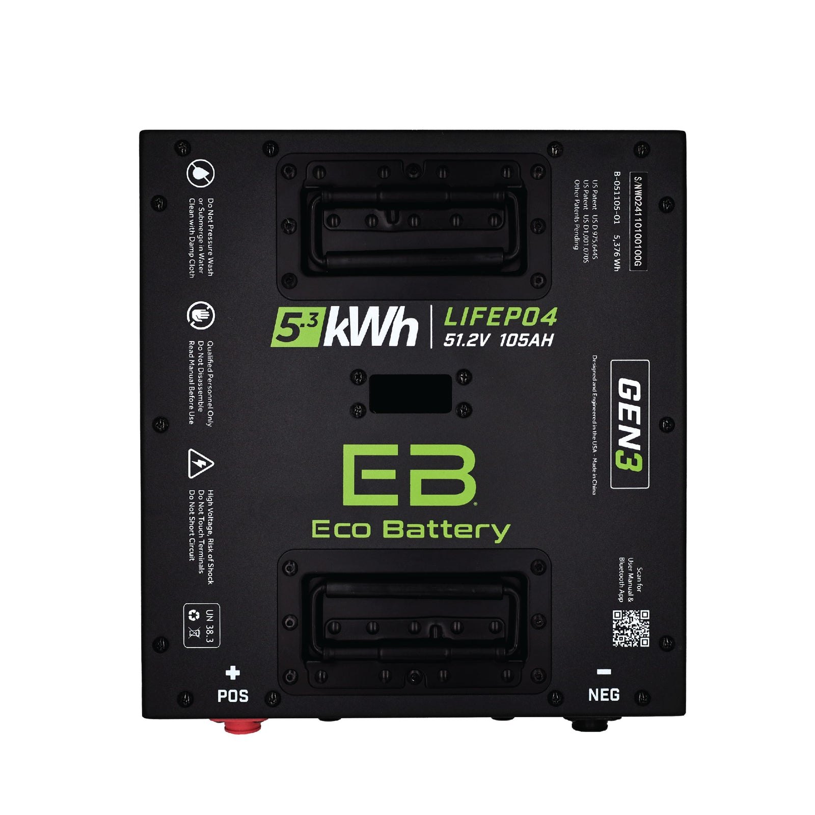 ECO Battery Club Car Factory Lithium (Onward / Tempo / Precedent) Lithium Replacement Battery - 48V 105Ah (Thru-Hole GEN3)