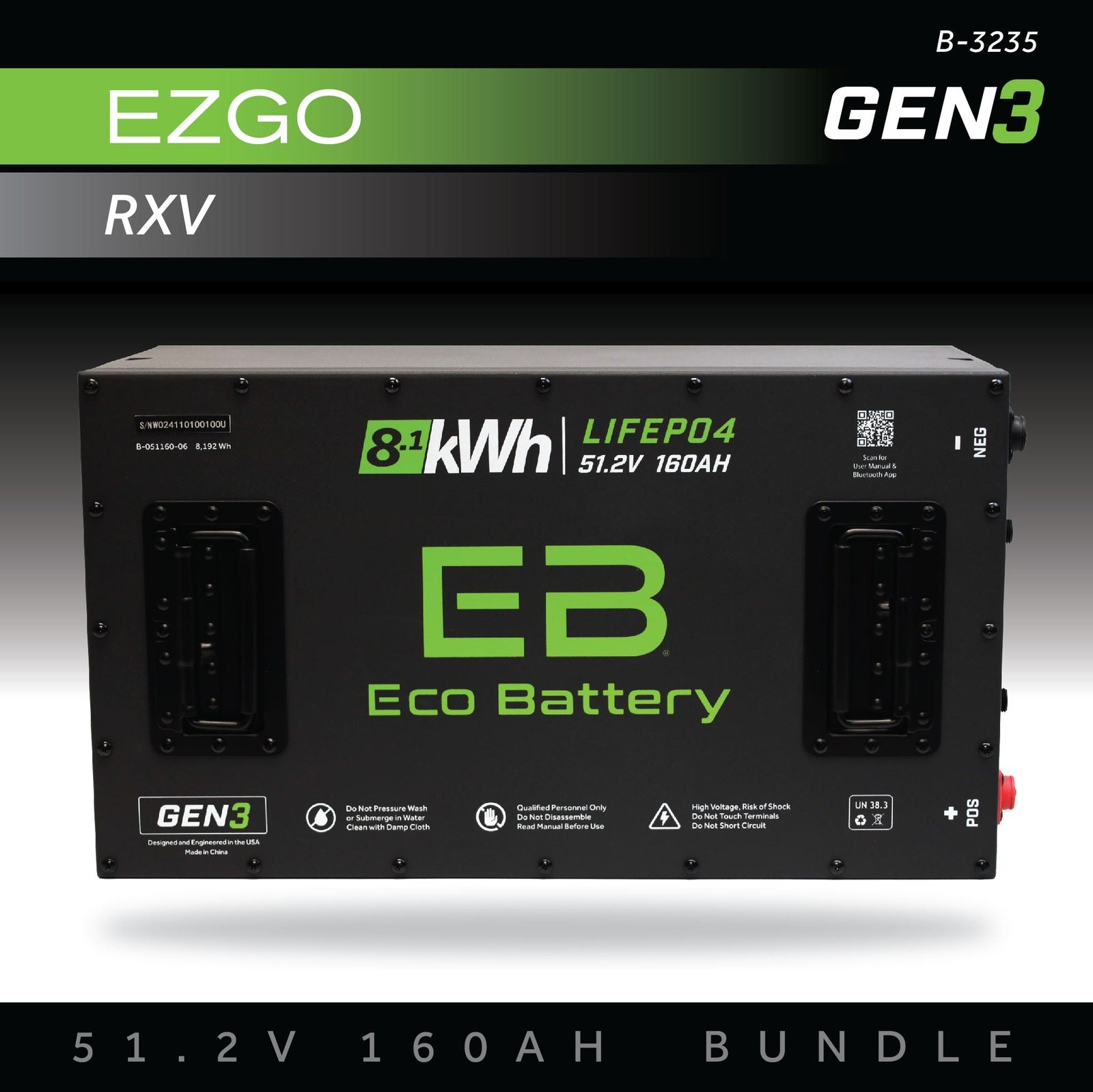 ECO Battery EZGO RXV Lithium Conversion Kit - 48V 160Ah (GEN3)