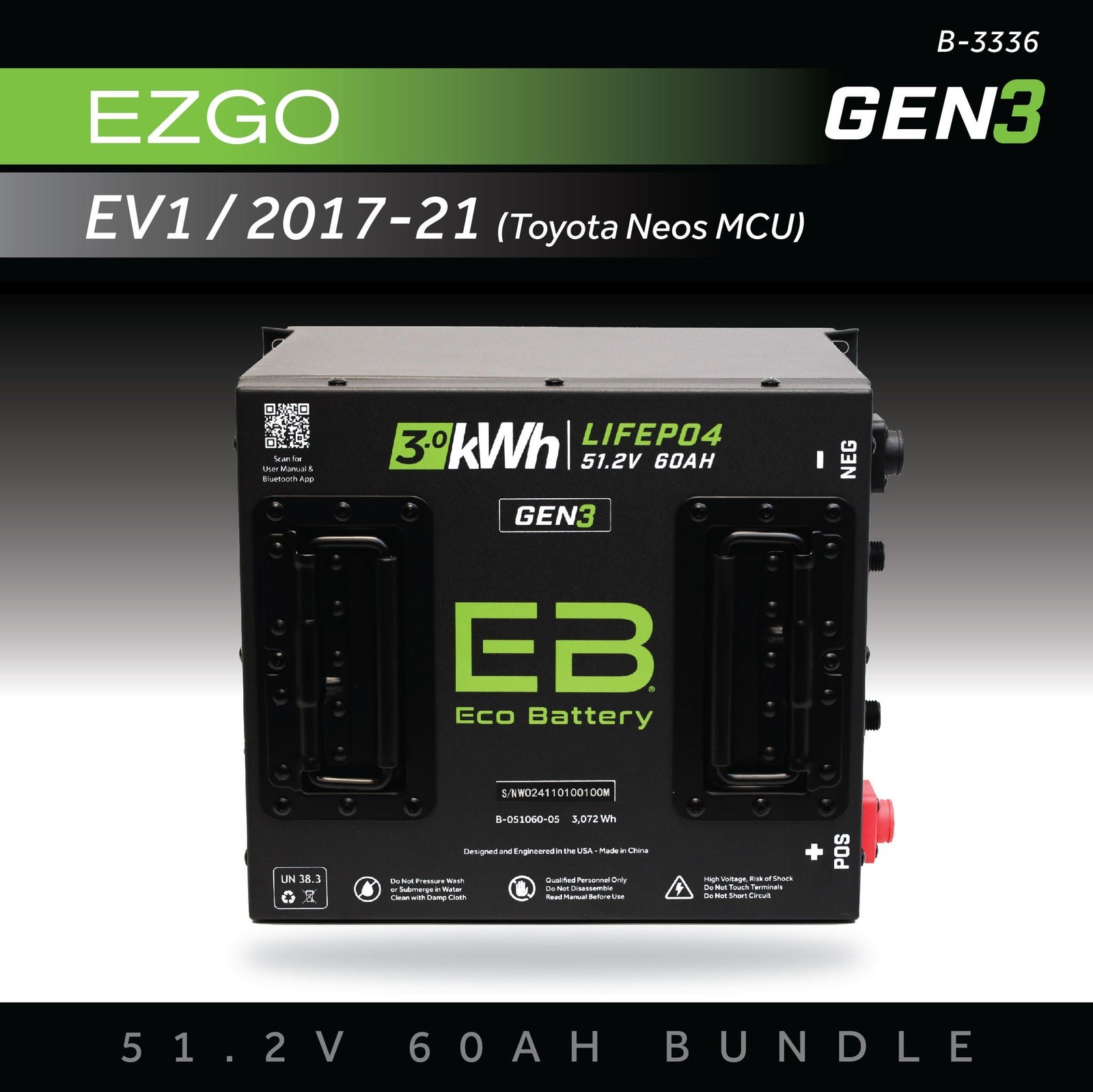 ECO Battery Advanced EV EV1 2017-2021 (Toyota Neos MCU) Lithium Conversion Kit - 48V 60Ah (Cube GEN3)
