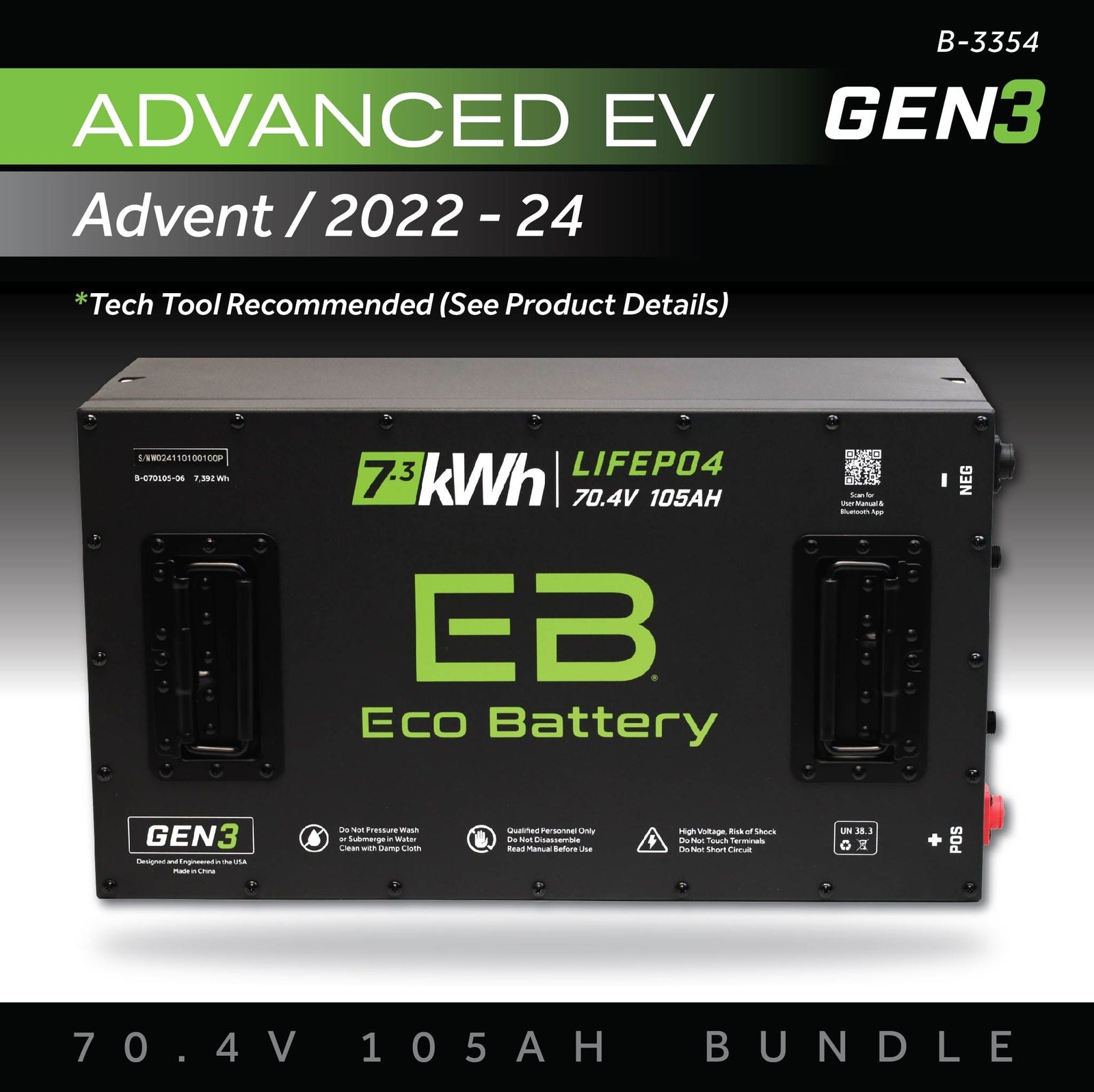 ECO Battery Advanced EV Advent 2022-2024 Lithium Conversion Kit - 72V 105Ah (GEN3)