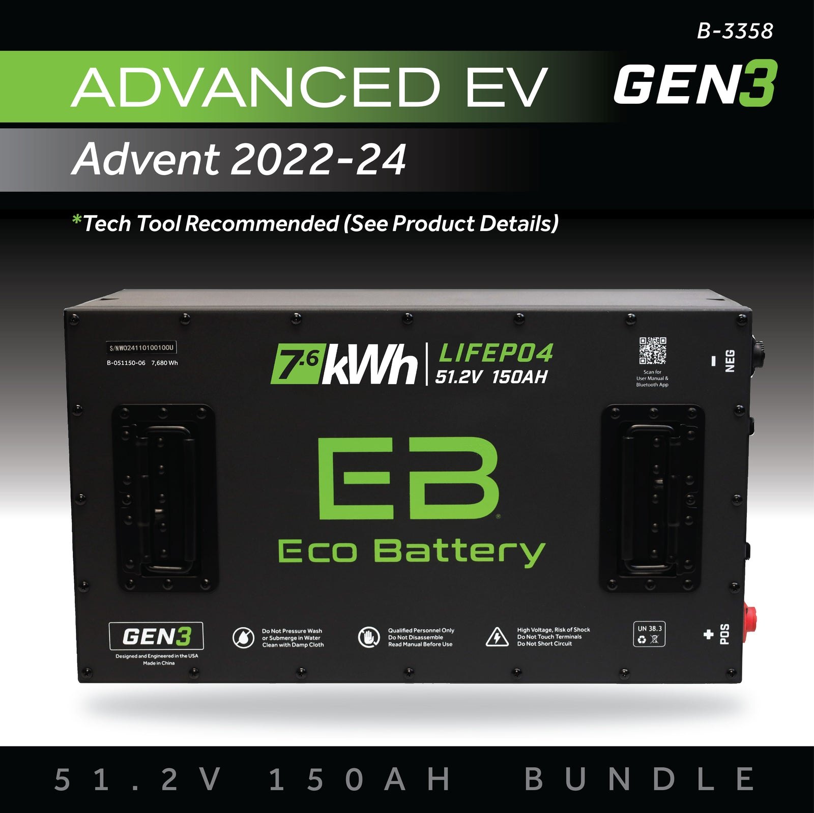 ECO Battery Advanced EV Advent 2022-2024 Lithium Conversion Kit - 48V 150Ah (GEN3)