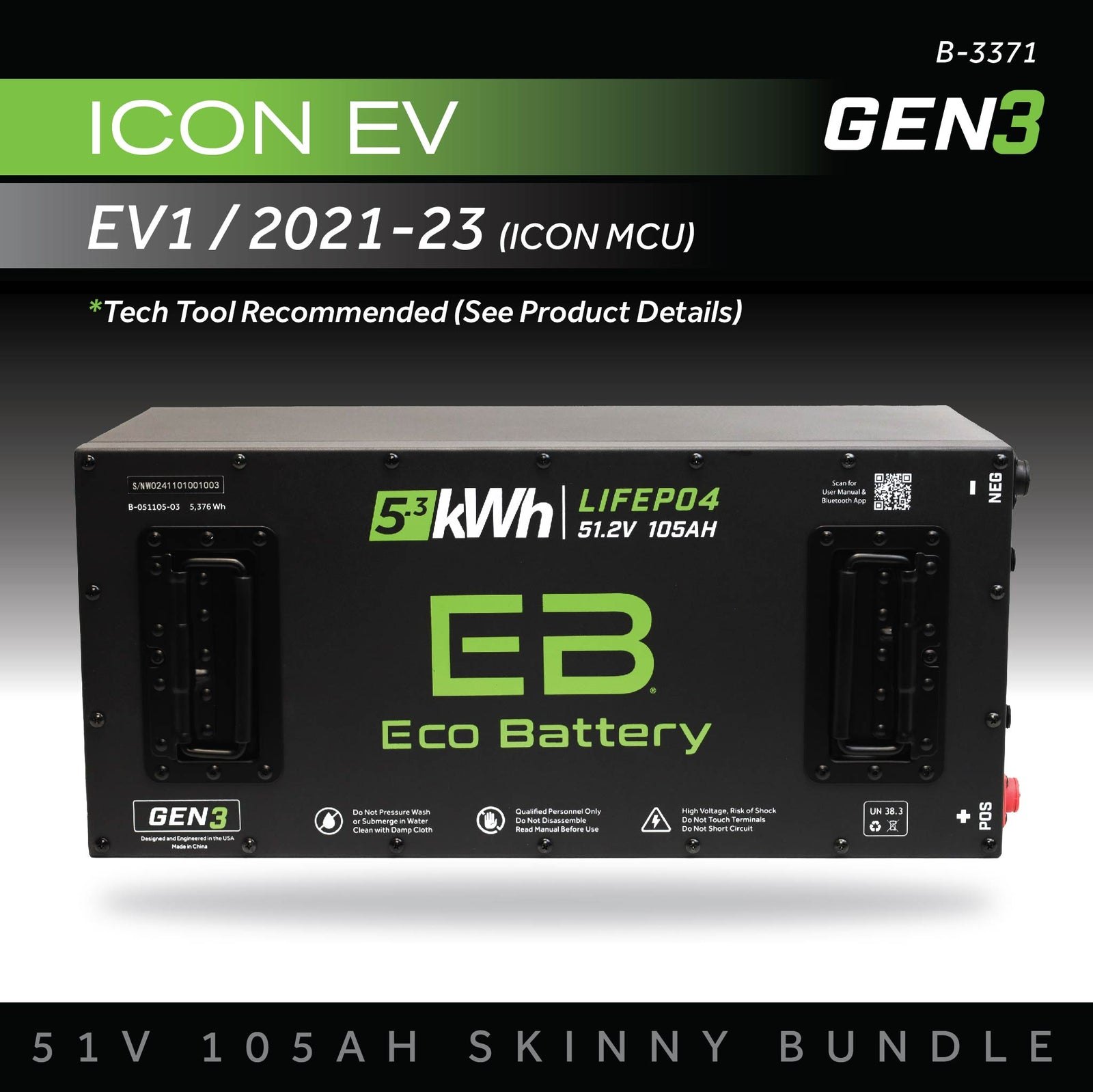 ECO Battery ICON EV 2021-2023 (ICON MCU) Lithium Conversion Kit - 48V 105Ah (Skinny GEN3)