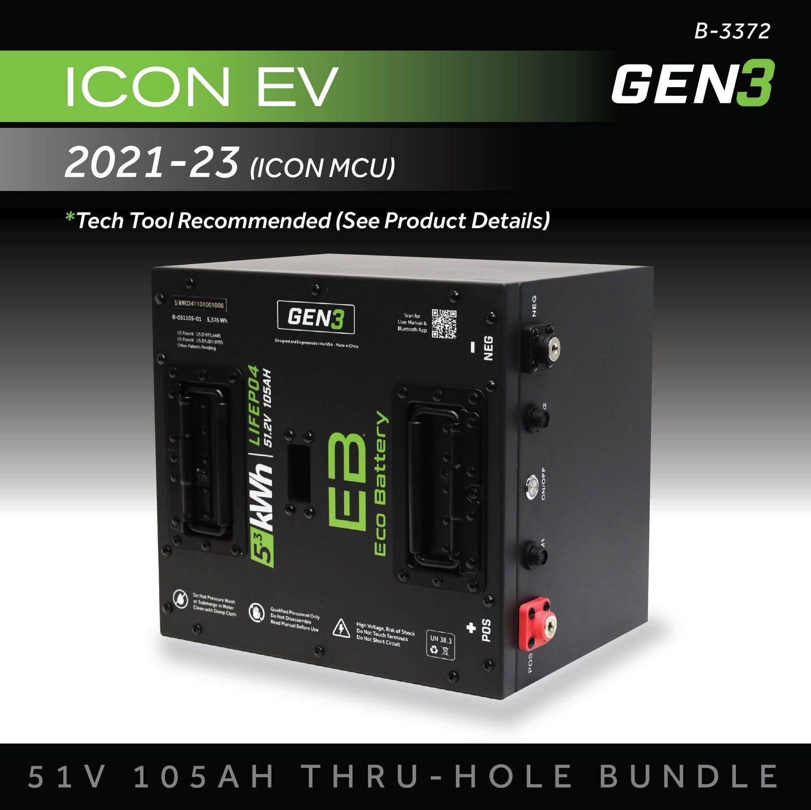 ECO Battery ICON EV 2021-2023 (ICON MCU) Lithium Conversion Kit - 48V 105Ah (Thru-Hole GEN3)