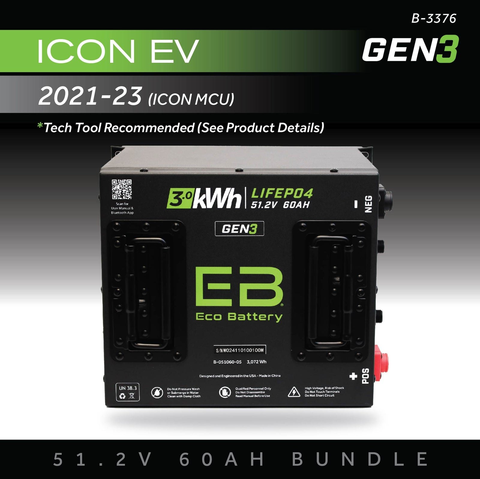 ECO Battery ICON EV 2021-2023 (ICON MCU) Lithium Conversion Kit - 48V 60Ah (Cube GEN3)