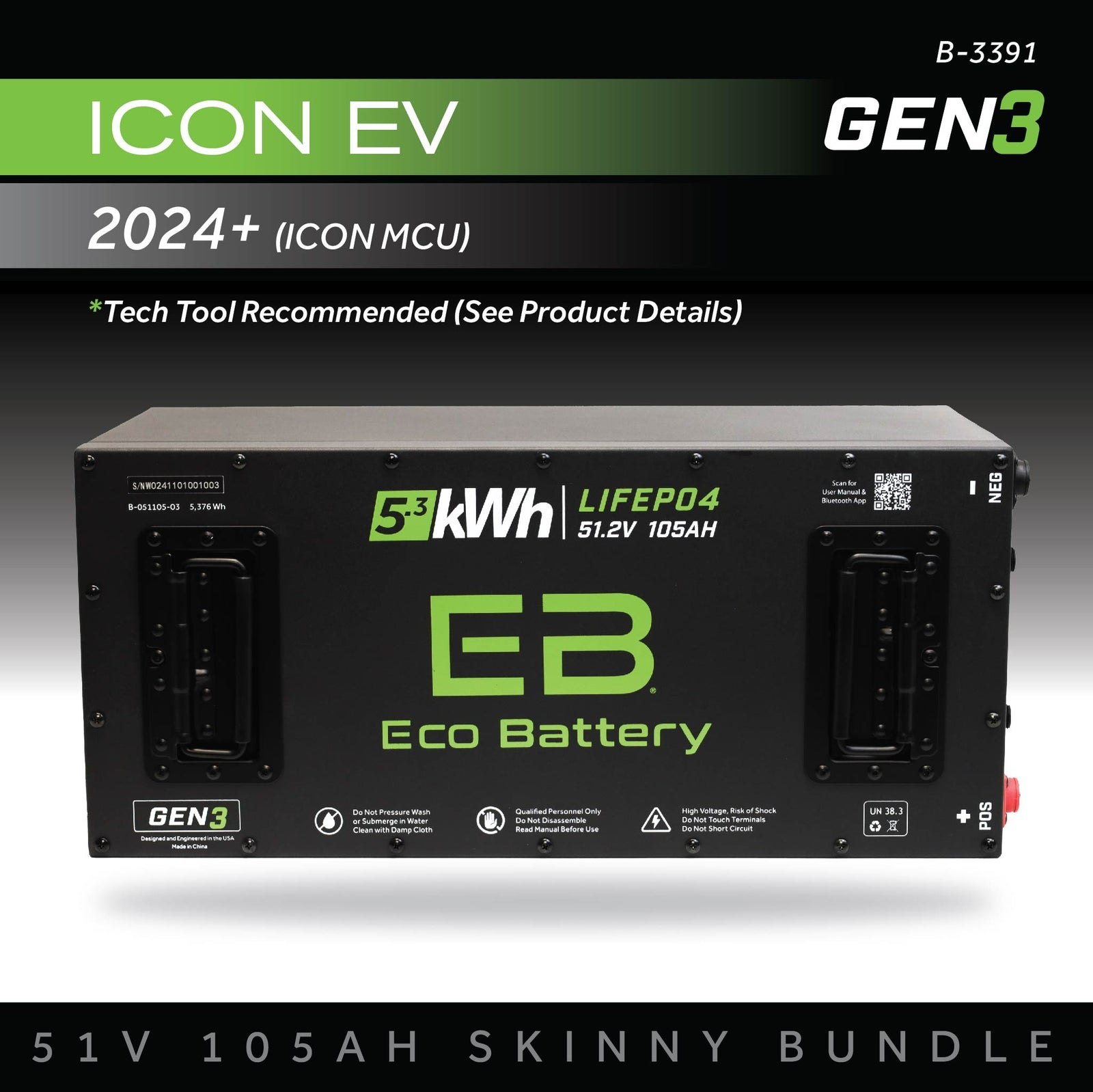 ECO Battery ICON EV 2024+ (ICON MCU) Lithium Conversion Kit - 48V 105Ah (Skinny GEN3)