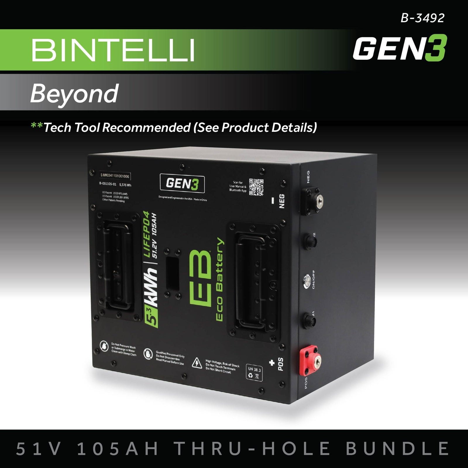 ECO Battery Bintelli Beyond Lithium Battery Kit - 48V 105Ah (Thru-Hole GEN3)