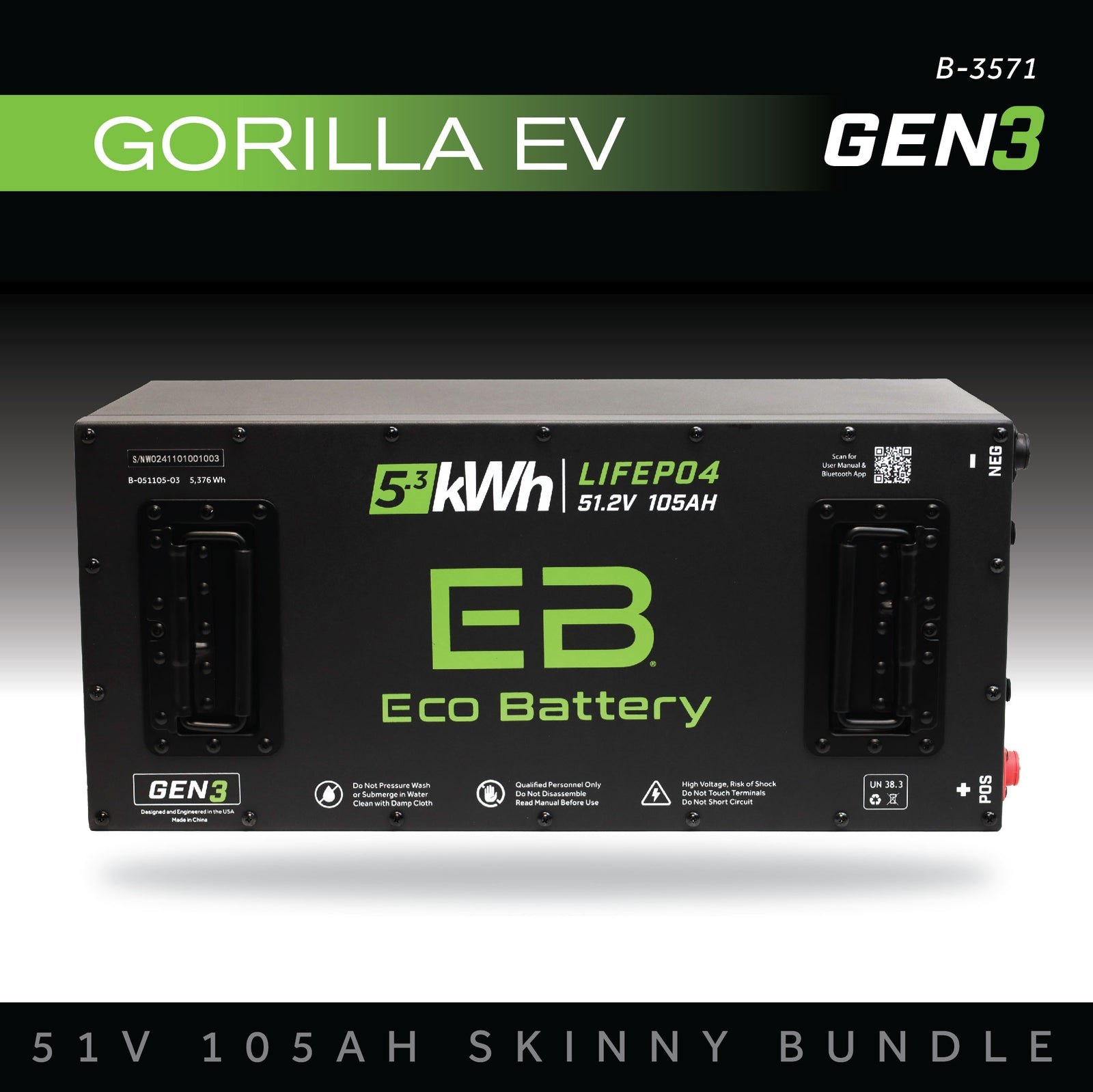 ECO Battery Gorilla Lithium Battery Kit - 48V 105Ah (Skinny GEN3)